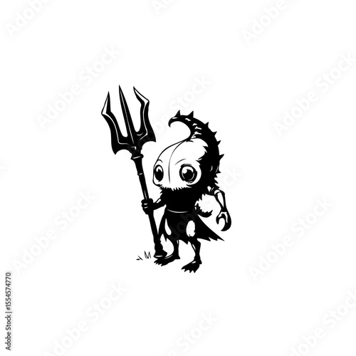 Cartoonish sea creature with a trident standing proudly symbolizing the ocean and its inhabitants art