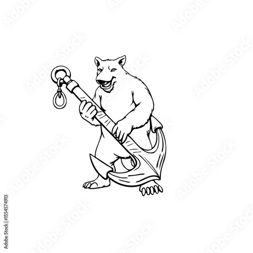 Illustration of a bear holding an anchor representing strength stability and connection to the sea or nautical themes
