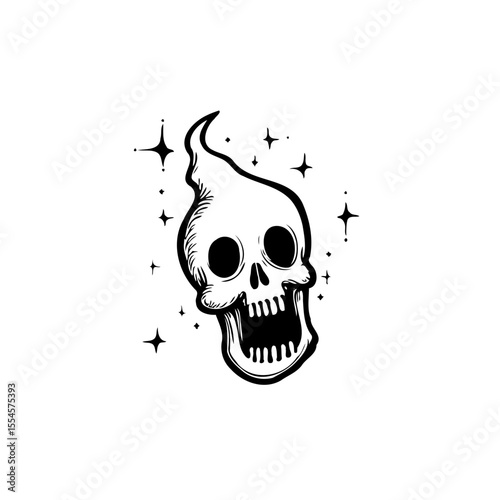 Mystical skull with star particles floating around for halloween or any macabre occasion illustration art