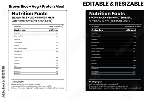 Brown Rice nutrition facts, nutrition facts, food label, calorie chart, protein infographic, healthy eating, vitamin chart, editable template, diet plan, meal prep nutrition, food packaging label