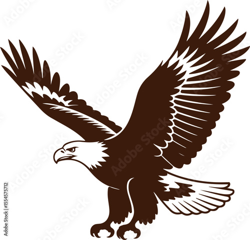 Eagle soars with wings spread isolated on white background, eagle vector illustration