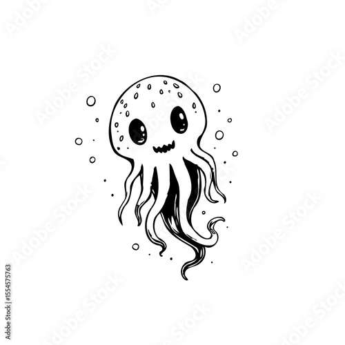 Cute cartoon octopus with adorable smile: a hand drawn simple illustration for children, perfect for coloring books