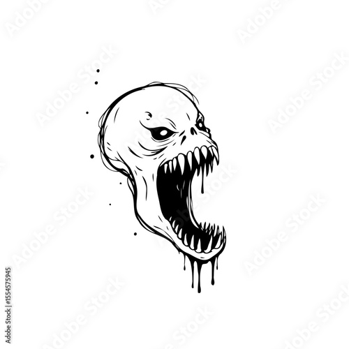A frightening monster emerges from the shadows unleashing darkness with its grotesque screaming face and sharp teeth