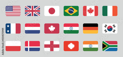 Collection of various country flags isolated on white background, flags of countries