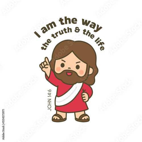 Cartoon Jesus with “I Am the Way, the Truth, and the Life” Quote Holding Up Hand – John 14:6 Christian