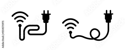 Wireless power plug vector icons illustrating smart home connectivity and energy solutions for seamless device charging and smart appliance integration in living spaces.
