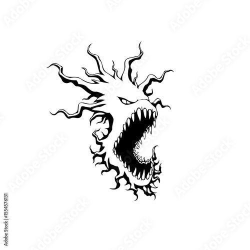Fearsome mythical creature with sharp teeth graphic illustration symbolizing dark folklore and fantasy world monsters and magic