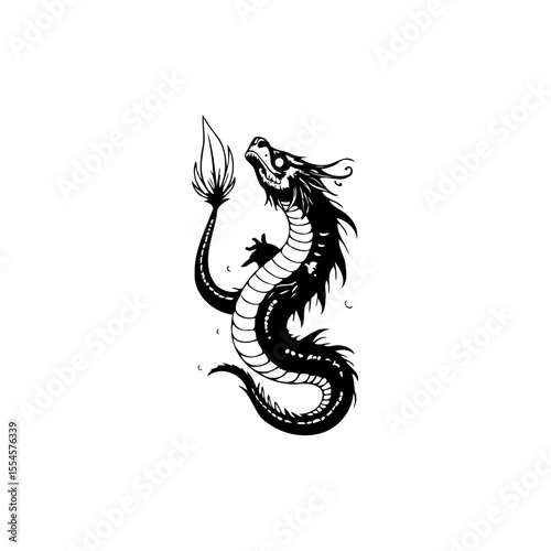 Elegant depiction of a mythical creature a dragon adorned with intricate details on white background illustration