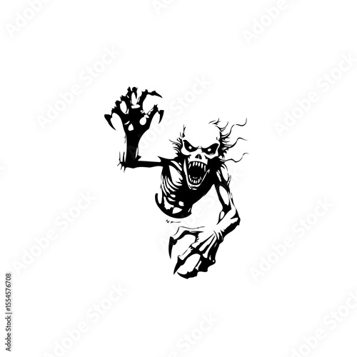 Eerie halloween vector illustration featuring a sinister zombie creature with outstretched claws and menacing gaze