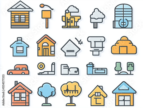 Colorful Home and Nature Icons Set