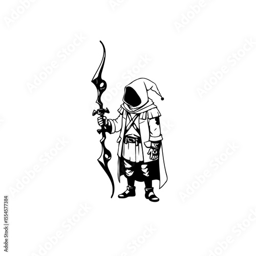 Mystical mage illustration wielding ornate staff for fantasy game or artistic project design style