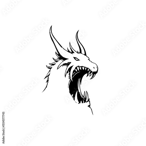 Majestic dragon head line art showcases fantasy creature concept art vector drawing with powerful allure