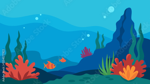 Vibrant underwater scene with colorful coral reefs and two small fish swimming