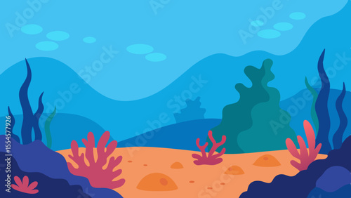 Vibrant underwater scene with colorful coral and seaweed in blue ocean depths