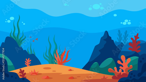 Vibrant underwater scene with colorful coral reefs and aquatic plants