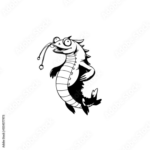 A whimsical cartoon illustration of a friendly sea monster ready for adventure and fun