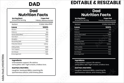 Dad nutrition facts, nutrition facts, food label, calorie chart, protein infographic, healthy eating, vitamin chart, editable template, diet plan, meal prep nutrition, food packaging label