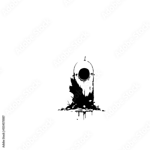 Abstract eerie portal or gateway illustration, dark shadowy figure, surreal artwork and mysterious symbol, with a strange aura