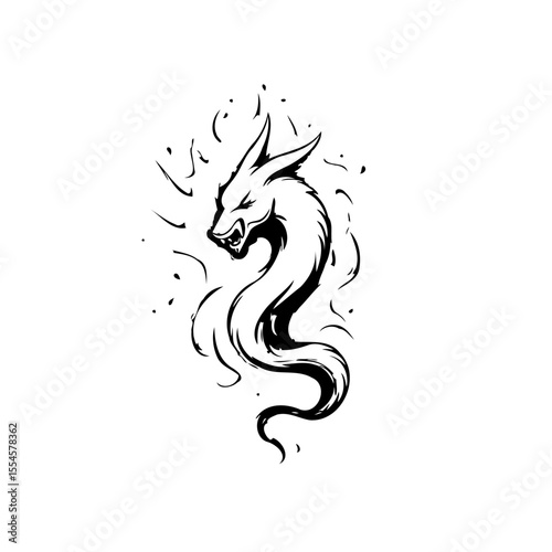 Mystical serpent artwork evoking ancient myths and legends featuring a striking mythical beast in grayscale tones