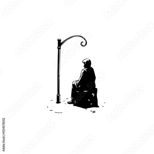 Solitary moment beneath the lamppost a reflection on life and introspection in urban isolation