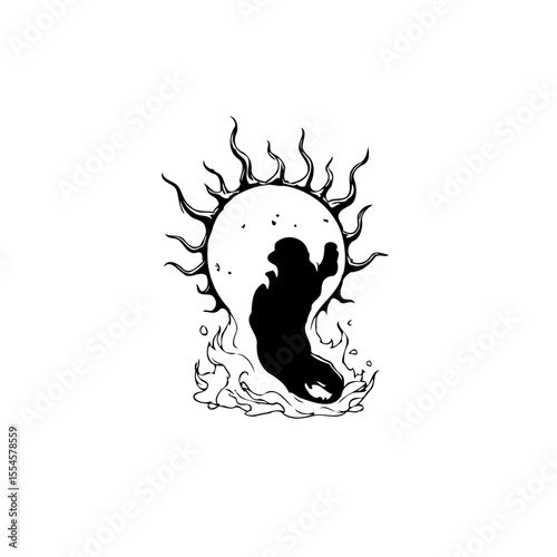 Ethereal apparition emerging beneath a celestial corona a spooky and surreal halloween illustration silhouette for design