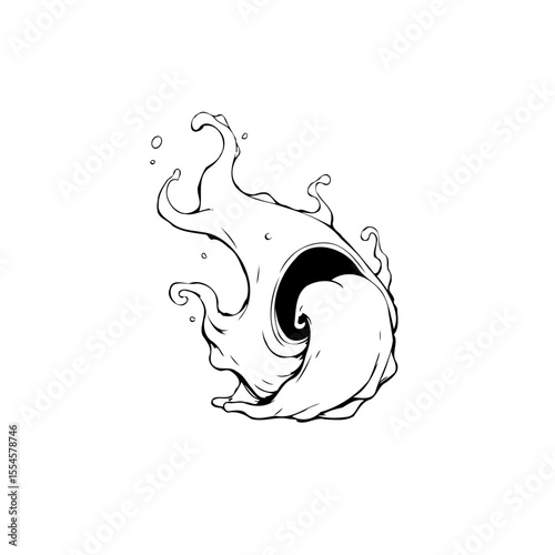 Abstract monochrome illustration depicting a swirling vortex or ghostly apparition with dynamic fluid like forms, creating eerie atmosphere