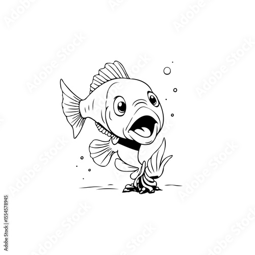 Cartoon fish illustration with open mouth and surprised expression captures underwater world beauty drawing