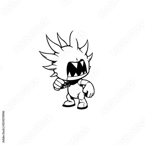 Angry cartoon monster illustration with spiky hair and clenched fist ready for a fight