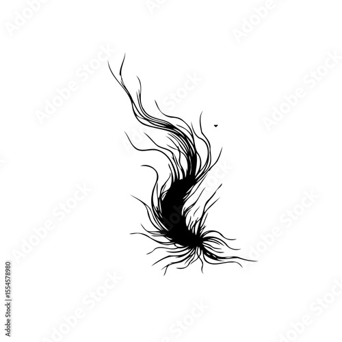 Abstract black and white illustration showcasing delicate strands evoking natural beauty and movement for design