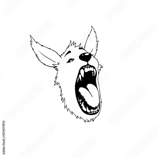 A captivating black and white illustration a cartoon depiction of an animal with an open mouth showcasing its teeth