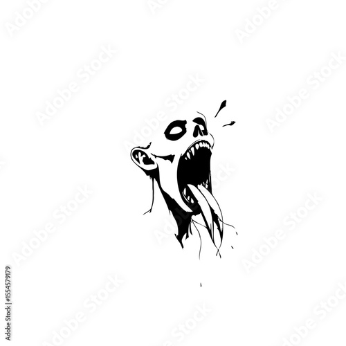 Creepy zombie head with open mouth and tongue out scary halloween theme vector illustration