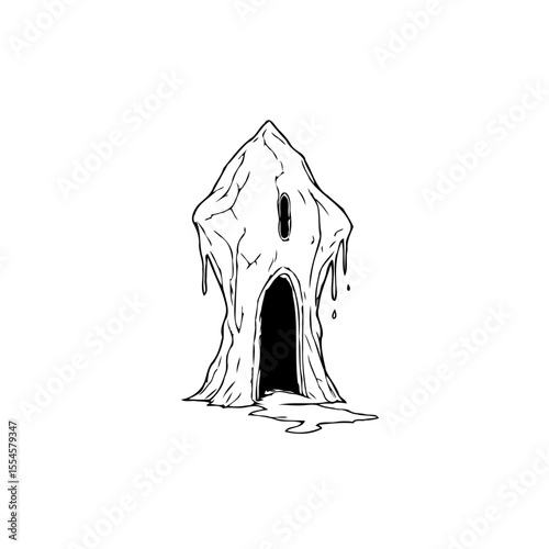Mysterious spooky candle house illustration with melting wax offering an eerie charm and dark beauty to design projects