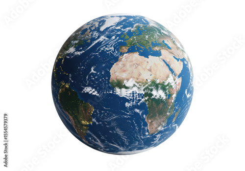 Isolated Detailed Earth Globe Showing Continents and Oceans
