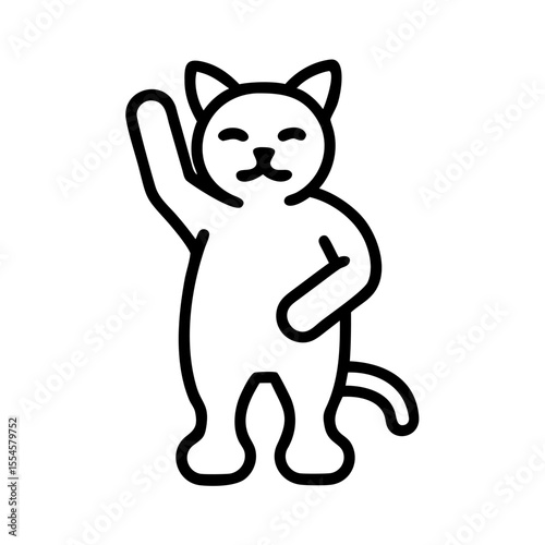 Simple illustration icon of a beckoning cat. Line drawing. Chinese zodiac. Animal. Lucky charms. Bringing good luck.