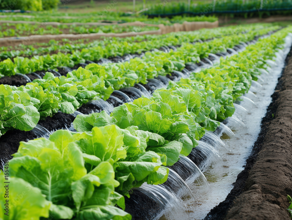 Fototapeta premium Hydroponic Lettuce Farm: Sustainable Agriculture in Action