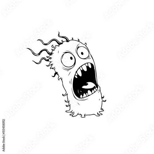 Cartoon monster with wide open mouth and bulging eyes vector illustration art concept drawing scary
