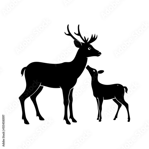 silhouette of deer and baby deer