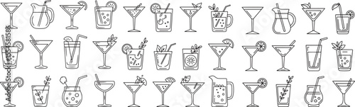 Set of Cocktail Drink icon vector art illustration with white background