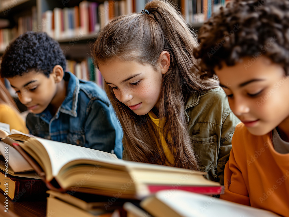 Diverse Students Reading in Library Diverse Students Reading in Library