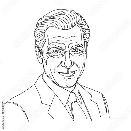 Man in suit and tie one line drawing male portrait