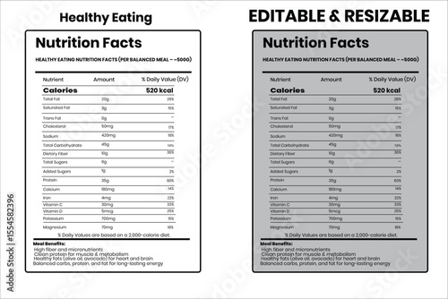 Healthy Eating nutrition facts, nutrition facts, food label, calorie chart, protein infographic, healthy eating, vitamin chart, editable template, diet plan, meal prep nutrition, food packaging label