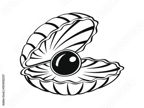 Simple clam with black pearl silhouette vector icon illustration design. Pearl in oyster shell vector silhouette illustration