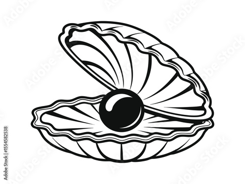 Simple clam with black pearl silhouette vector icon illustration design. Pearl in oyster shell vector silhouette illustration