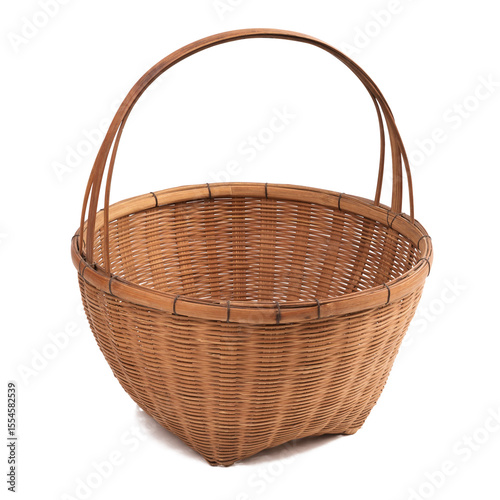 Empty old fashioned wicker basket on white background