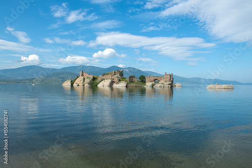 Fototapeta Naklejka Na Ścianę i Meble -  Kapıkırı, Muğla, Turkey; Herakleia Ancient City or Latmos Herakleia in Lake Bafa is one of the urban settlements of the Ancient Ionian region. Fishing boats in Lake Bafa.
