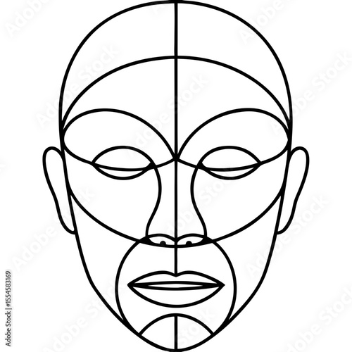 Geometric face outline. Simple line art facial structure for design projects. This geometric facial outline is ideal for beauty and fashion illustrations, perfect for line art projects.