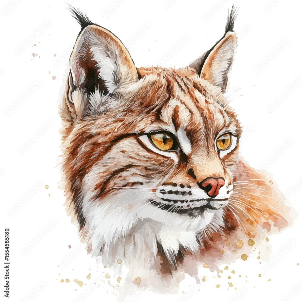 Obraz premium Lynx Close Up, watercolor clipart vector, isolated on a white background.