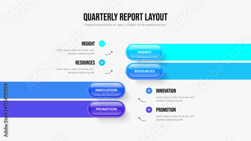 Project Launch 4 Step Infographic Slide Design. Creative Profile Frame Layout Vector Illustration. Consulting Proposal Four Element Diagram Slideshow Template.