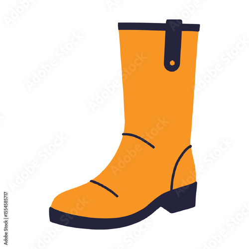Yellow Rubber Rain Boot Vector Illustration Isolated