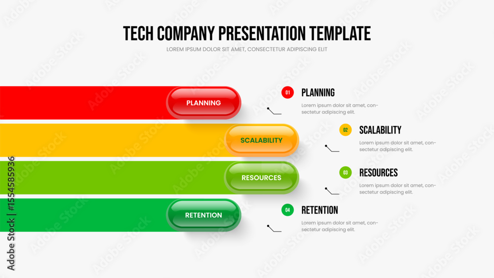 Fototapeta premium Company Portfolio 4 Element Infographic Presentation Layout. Professional Development Frame Template Vector Illustration. Enterprise Strategy Four Option Diagram Slideshow Design.